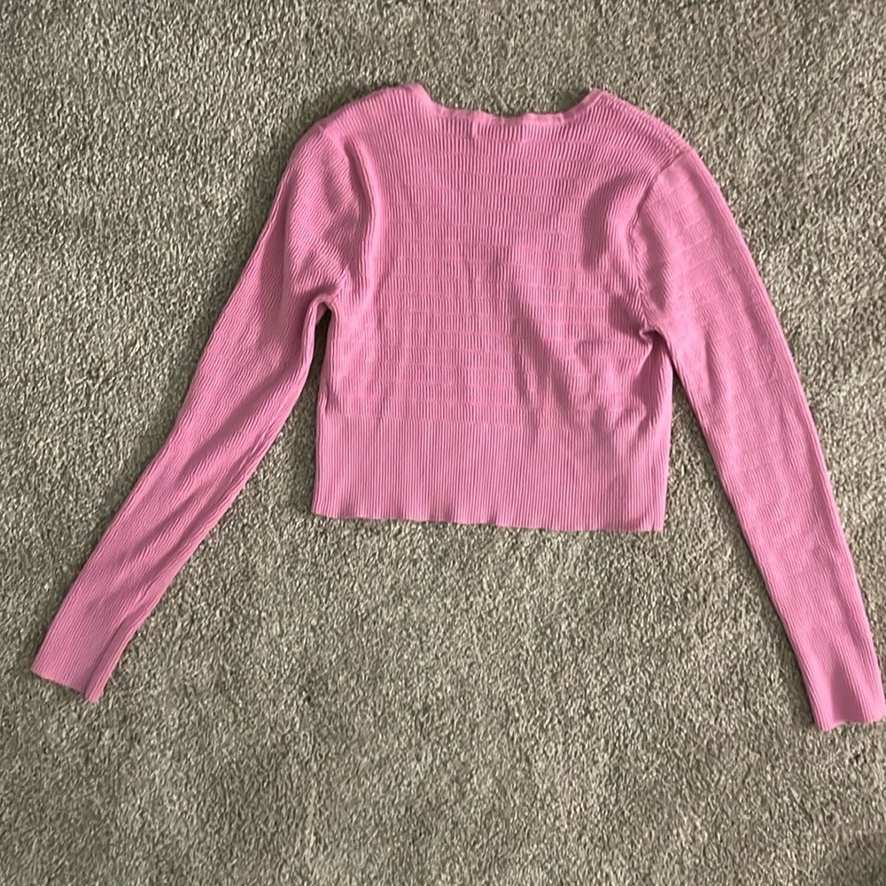 No Comment Pink Ribbed Button-Up Cardigan - Picture 2 of 2